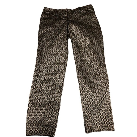 Ann Taylor curvy Cotton Blend Gold Metallic Black Ankle Pants jacquard Sz 0 ~ Y1 - Picture 1 of 4